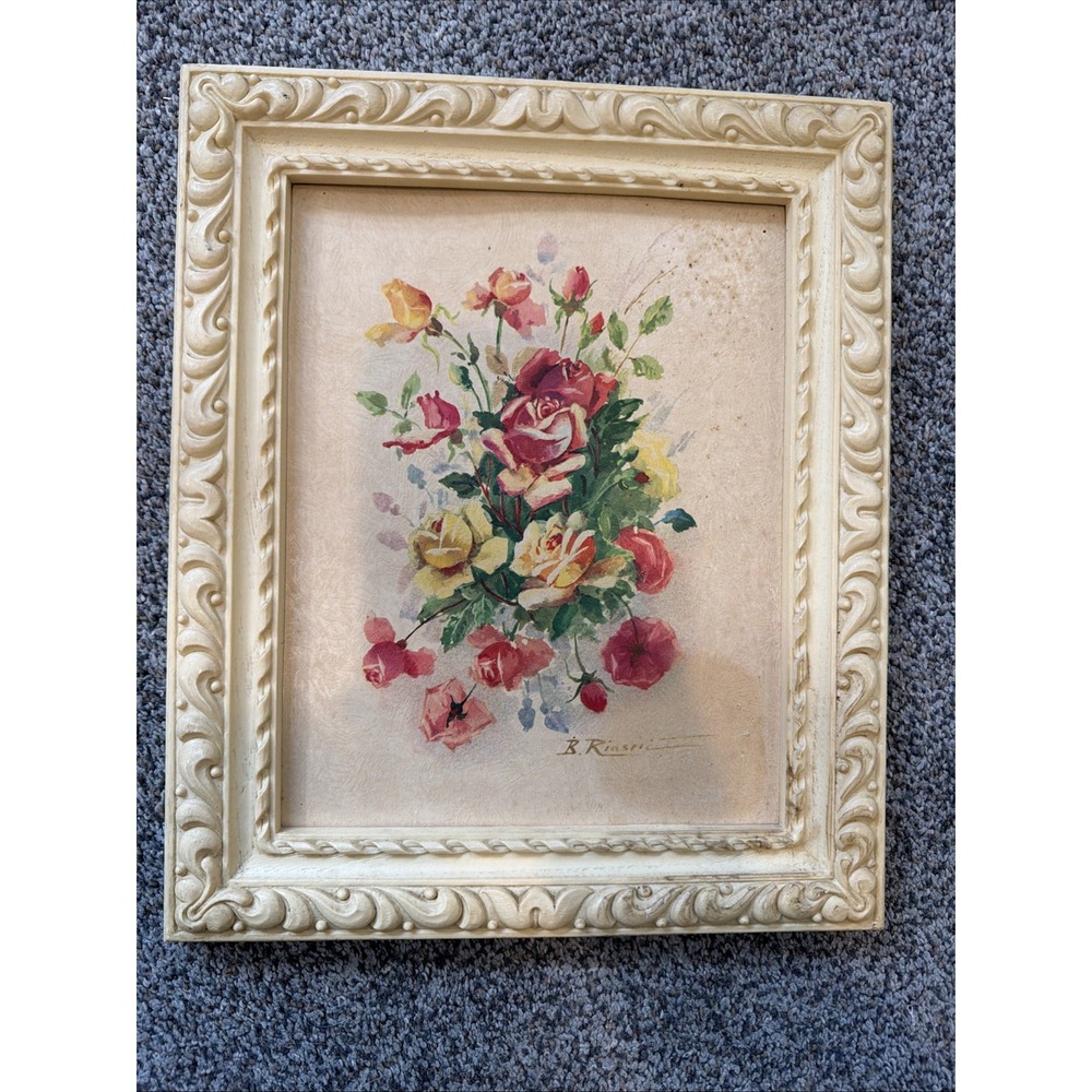 Vtg B. Riasni Floral Print #103 Contemporary Italian Framed 10x12